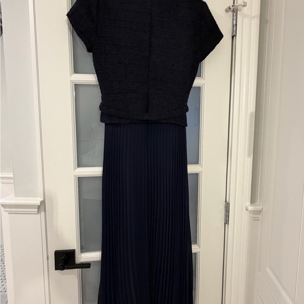 Likely Pamela Mixed Media pleated Navy Dress with Back Zip - Picture 2 of 4